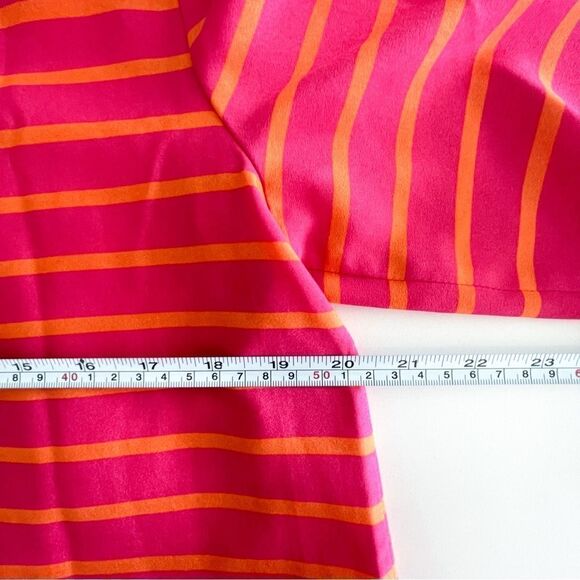 Calvin Klein Blouse Half Zip Pink Orange Stripe Cuffed Sleeves Button Women's M - Picture 7 of 10